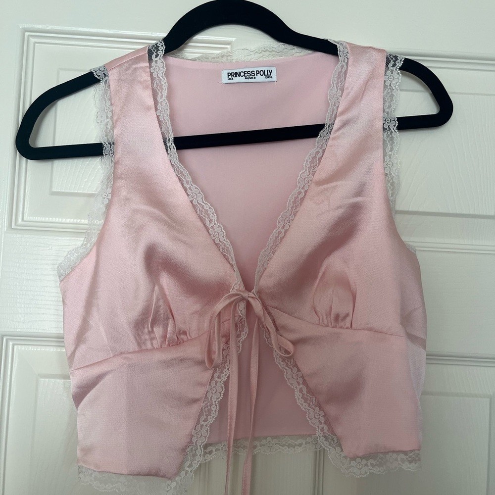 Princess Polly Pink Lace Trim Satin tank